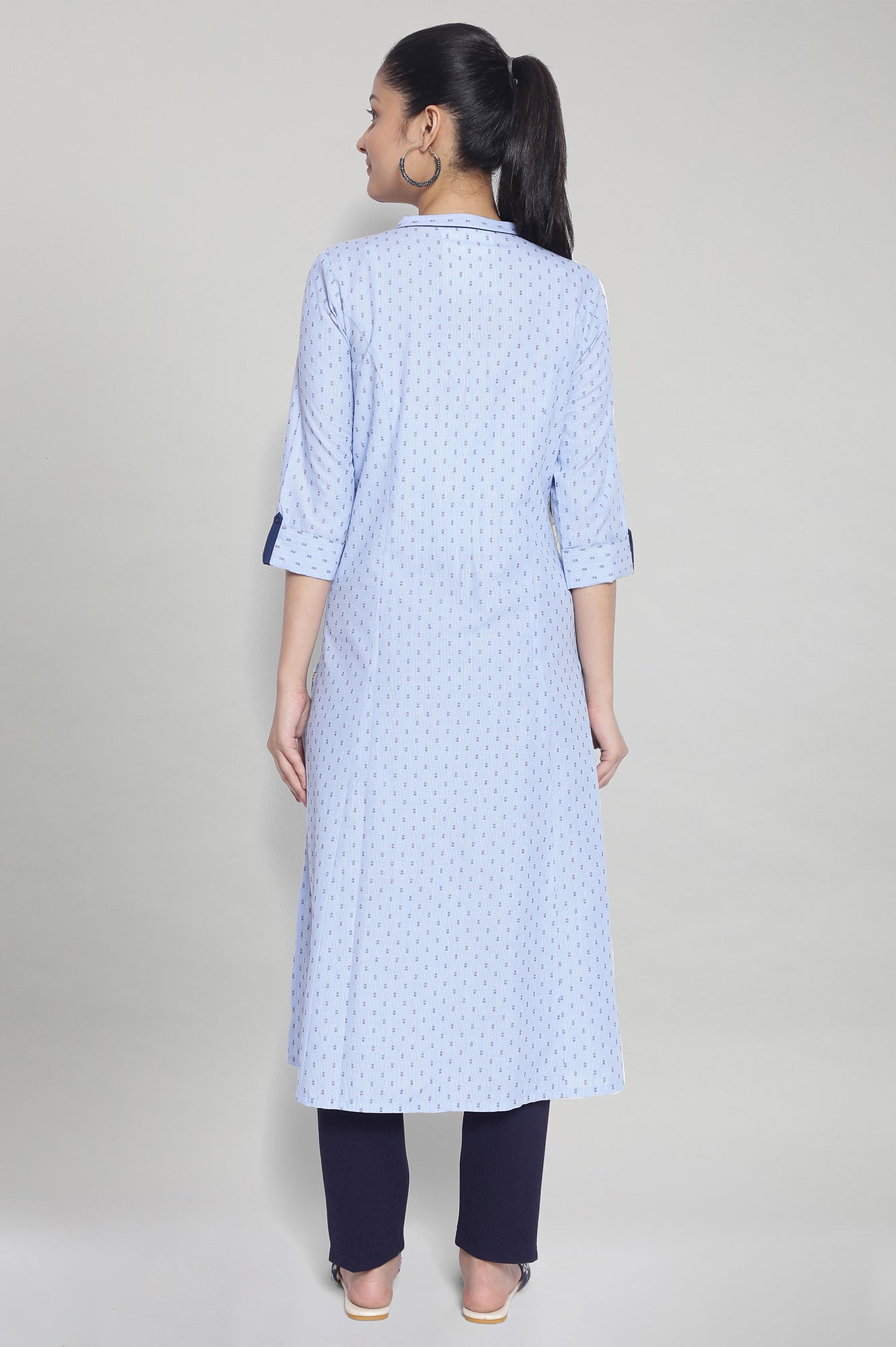 Blue Band Collar Printed kurta