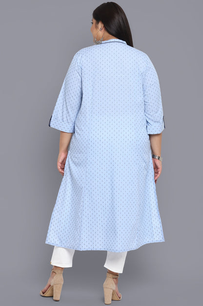 Blue Band Collar Printed kurta