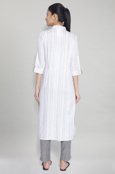 White Shirt Collar Printed kurta