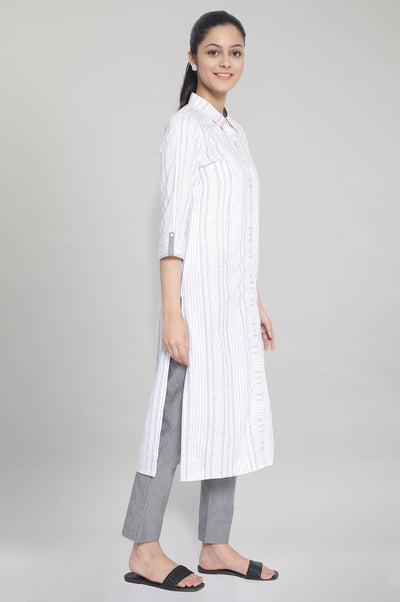 White Shirt Collar Printed kurta