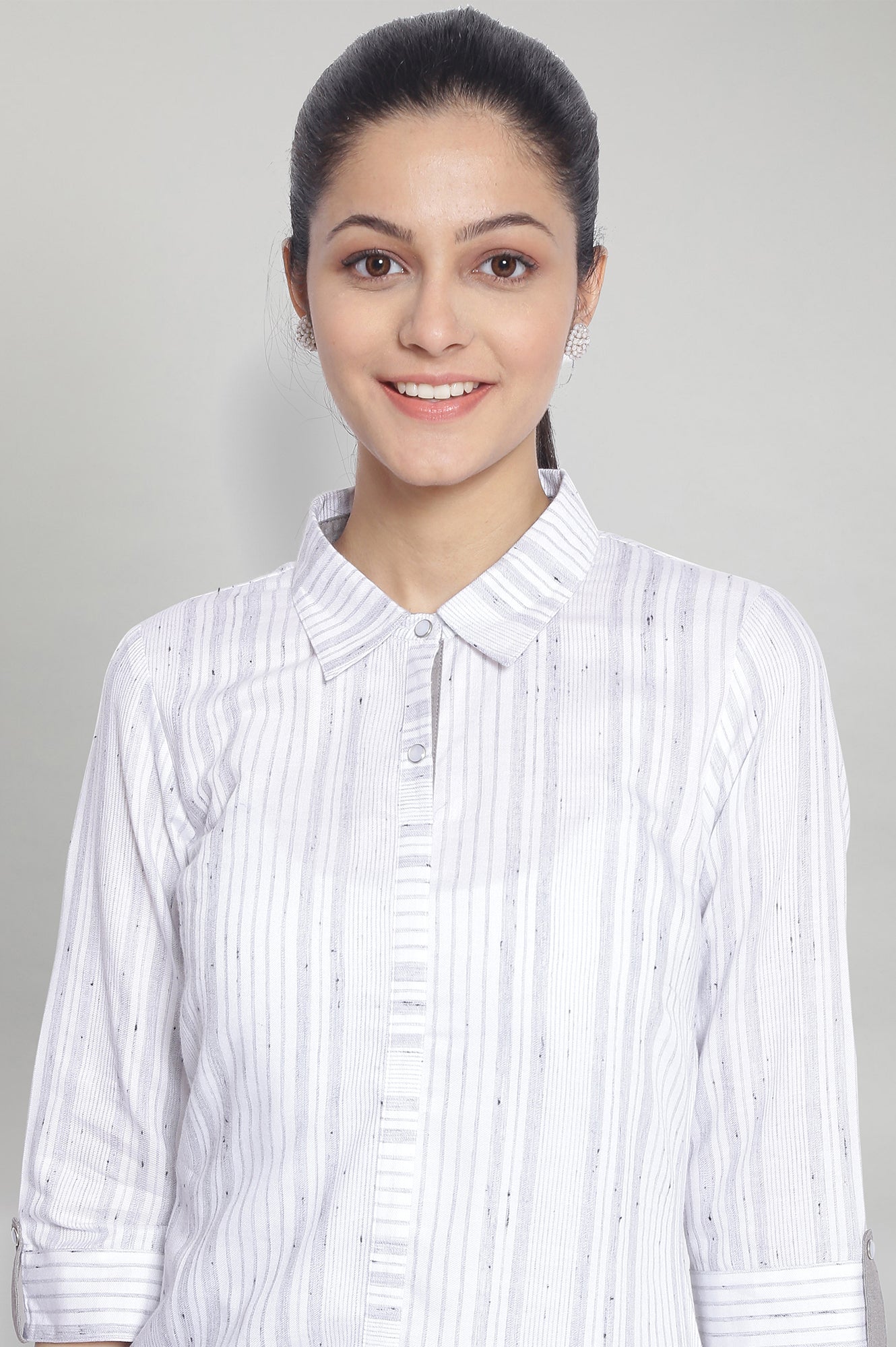 White Geometric Printed Cotton Flax Straight Kurta and Palazzo Set