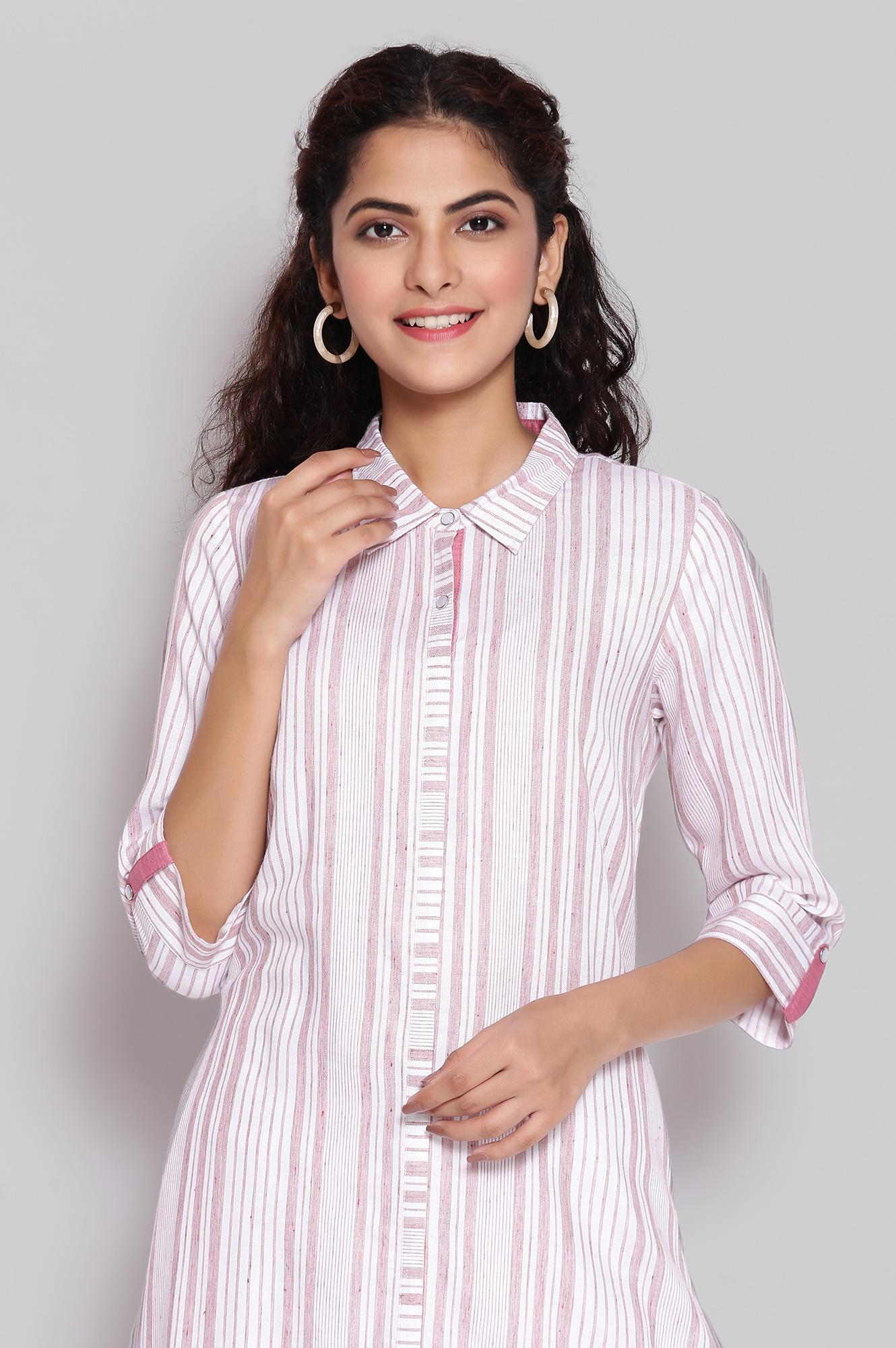 Onion Pink Shirt Collar Straight kurta