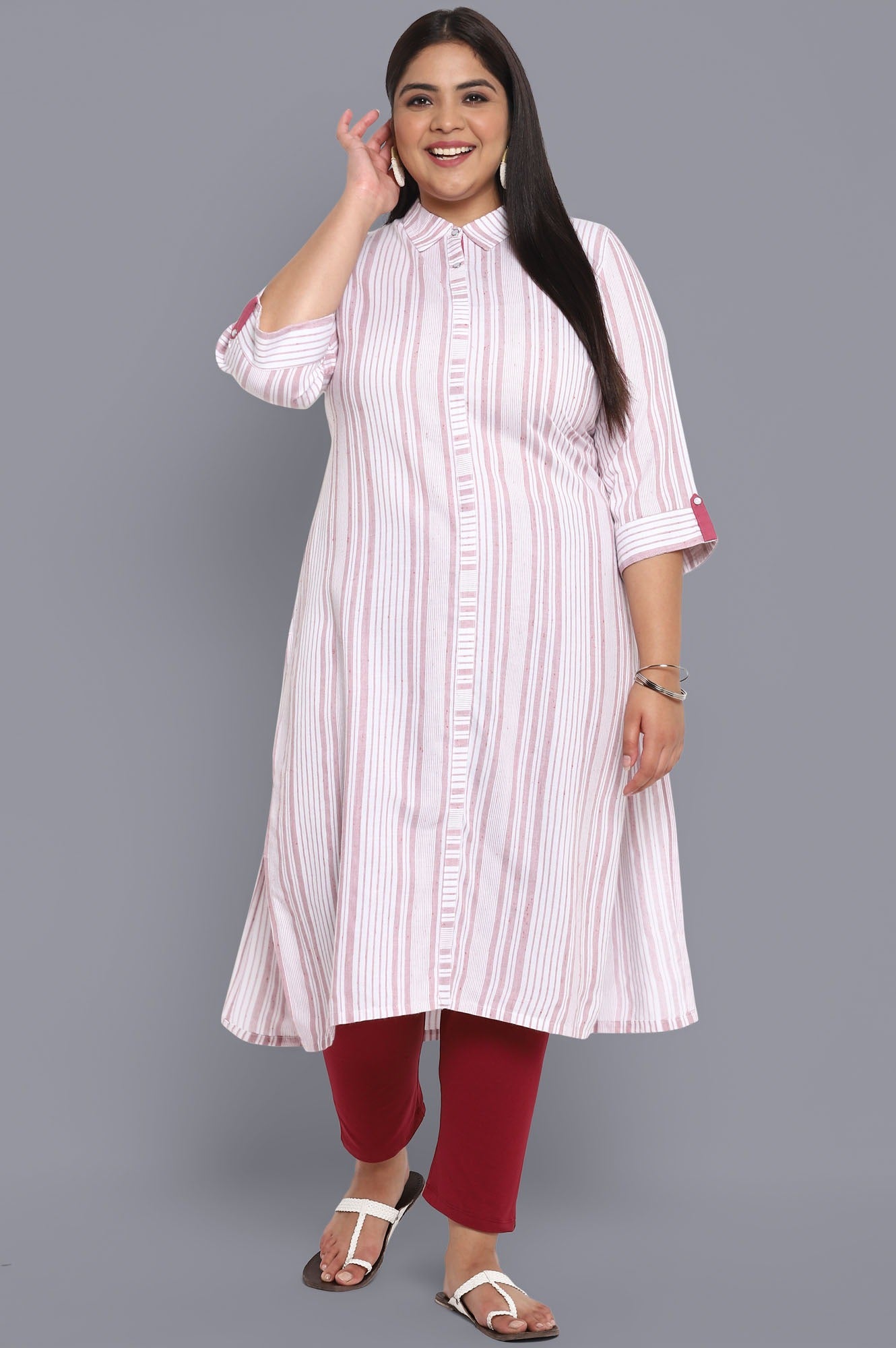 Onion Pink Shirt Collar Straight kurta