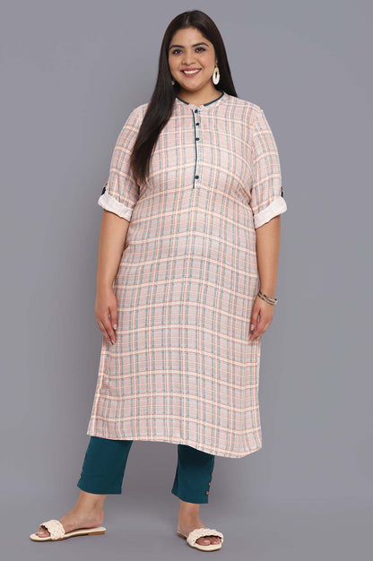 Off-White Mandarin Neck Check Print kurta