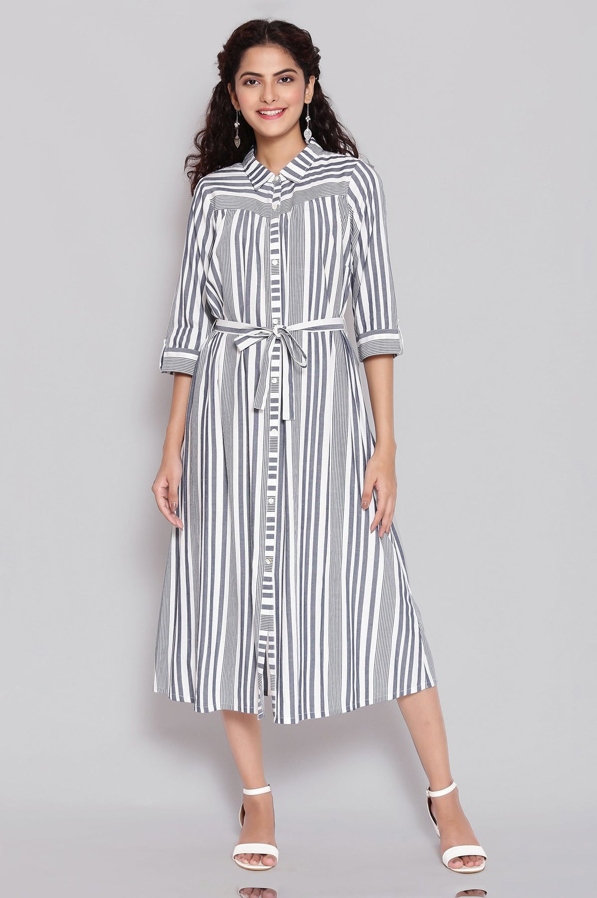 Blue Shirt Collar Straight Dress - XS