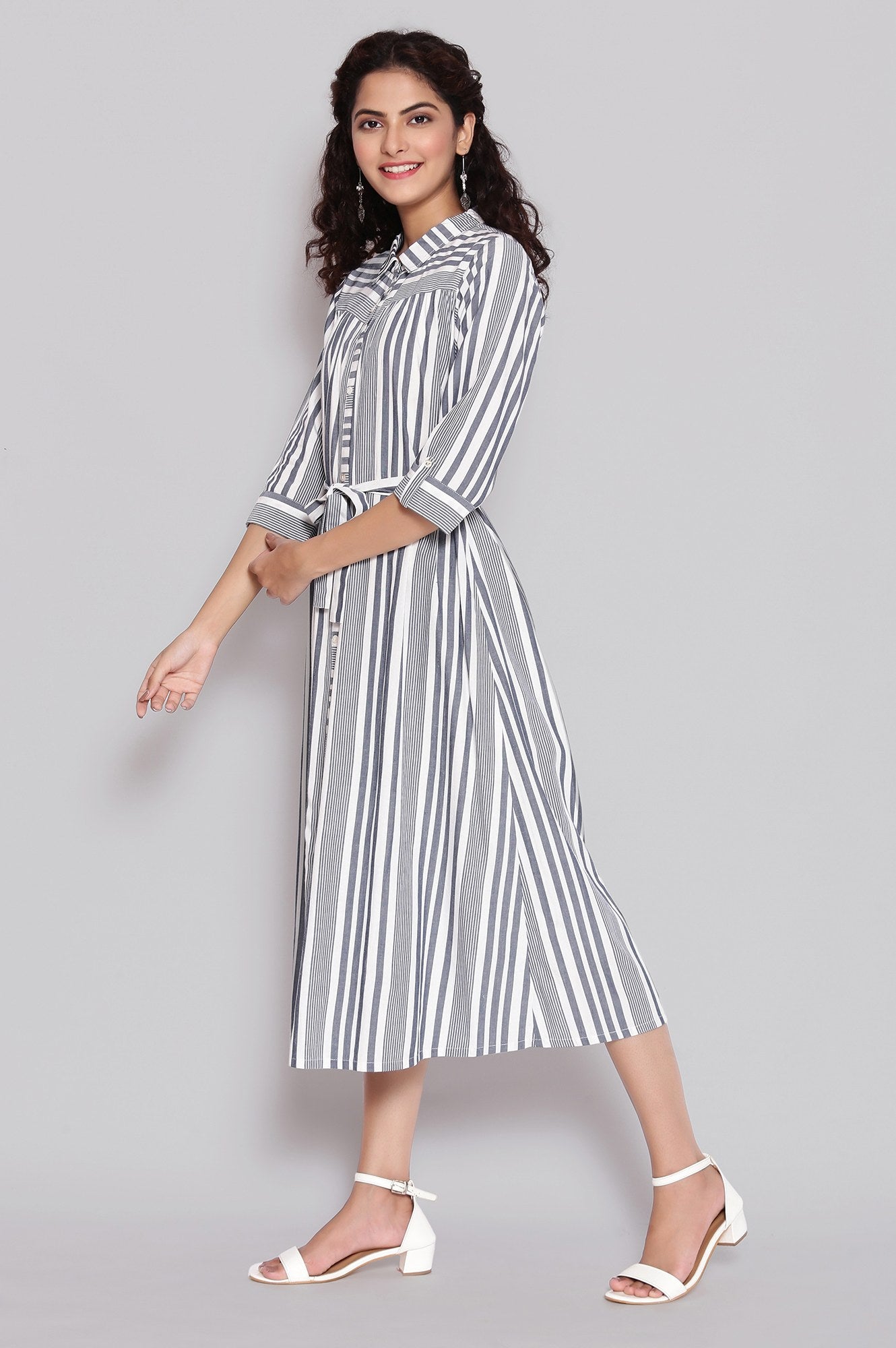 Blue Shirt Collar Straight Dress