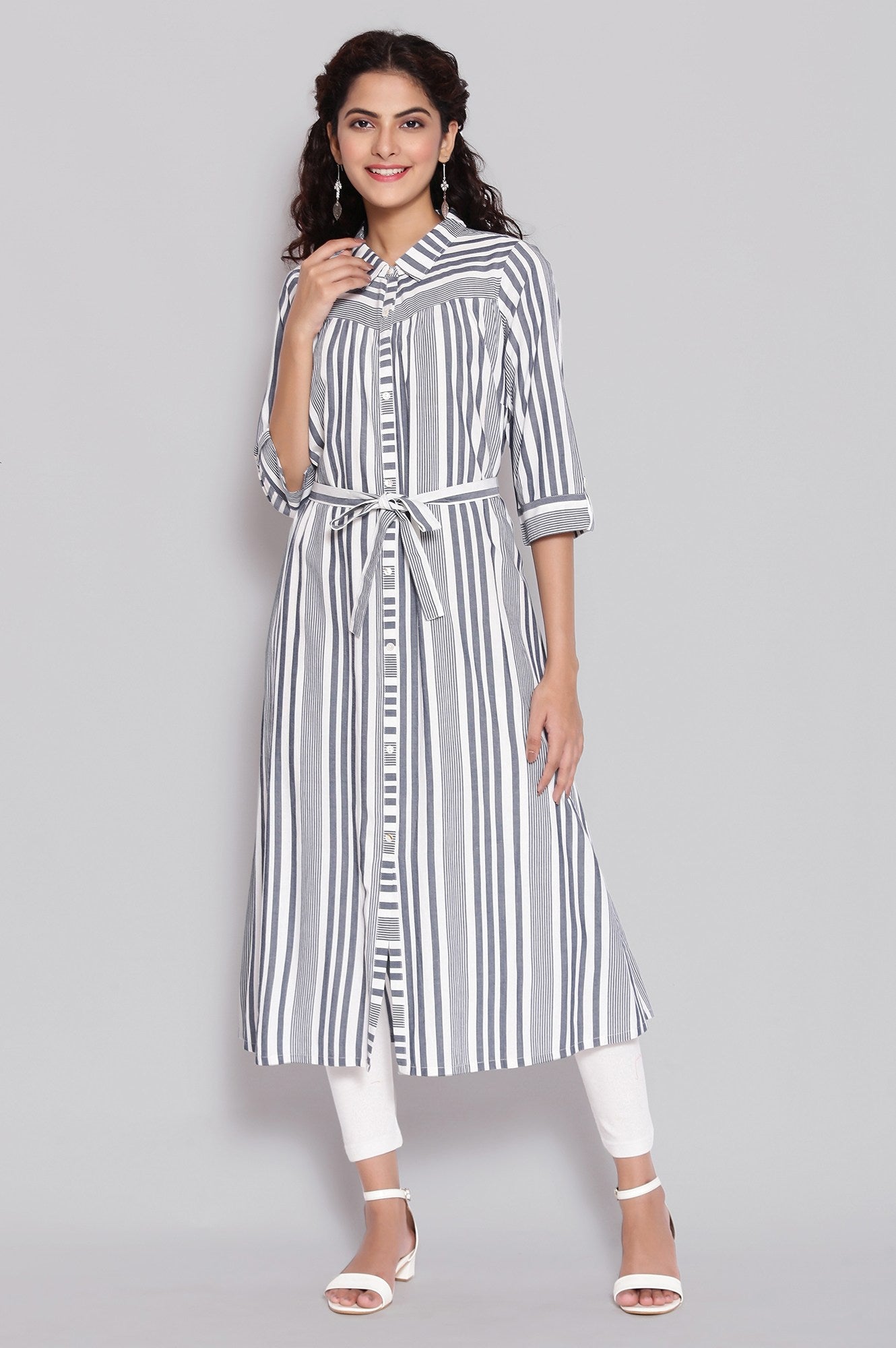 Blue Shirt Collar Straight Dress