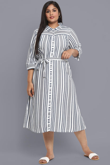 Blue Shirt Collar Straight Dress