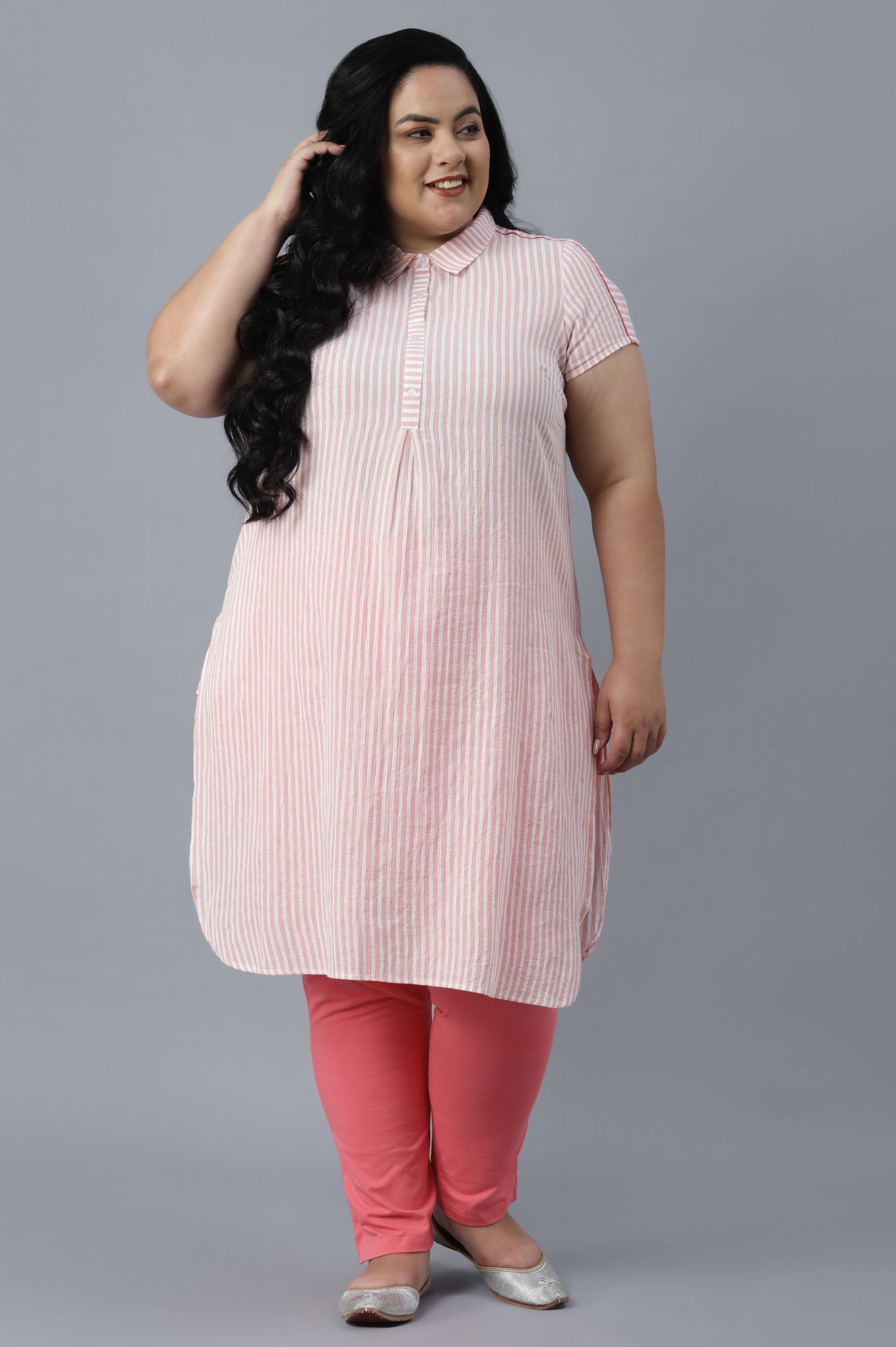 Peach Collar Neck kurta