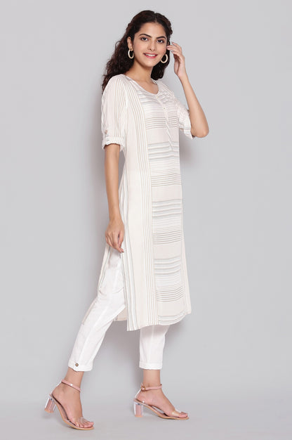 Beige Yarn-Dyed Geometric Print kurta