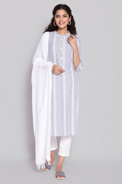 Blue Mandarin Collar Yarn-Dyed kurta