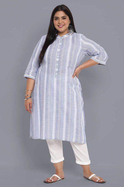 Blue Mandarin Collar Yarn-Dyed kurta