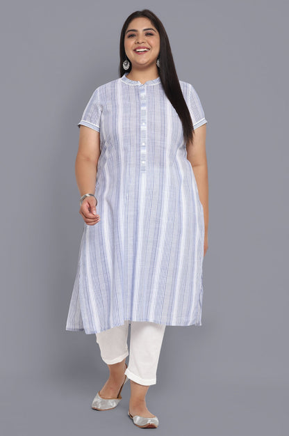 Blue Mandarin Collar Yarn-Dyed Cotton kurta