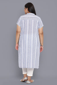 Blue Mandarin Collar Yarn-Dyed Cotton kurta