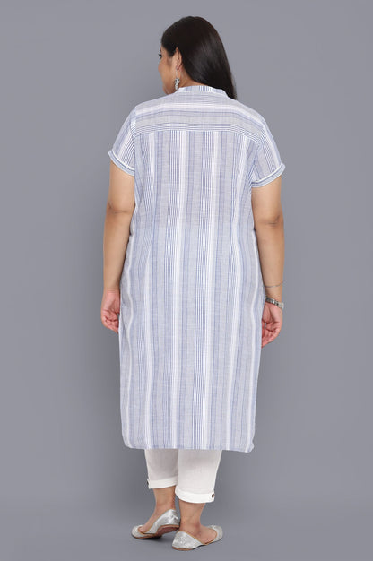 Blue Mandarin Collar Yarn-Dyed Cotton kurta