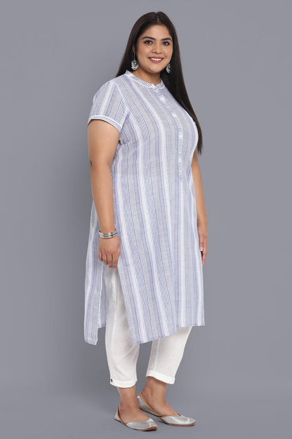 Blue Mandarin Collar Yarn-Dyed Cotton kurta