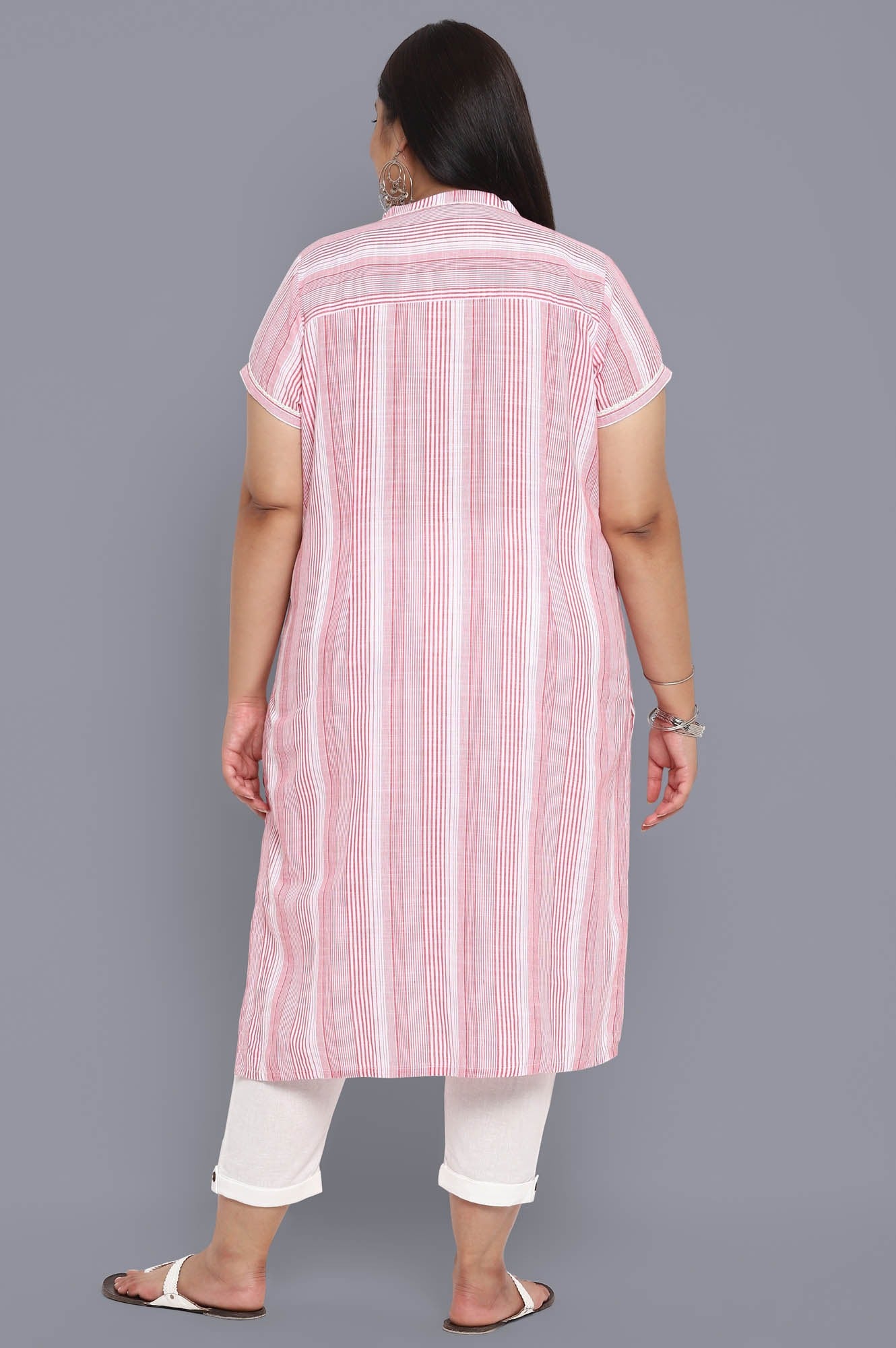 Pink Mandarin Collar Yarn-Dyed Cotton kurta