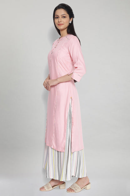 Baby Pink Band Collar kurta