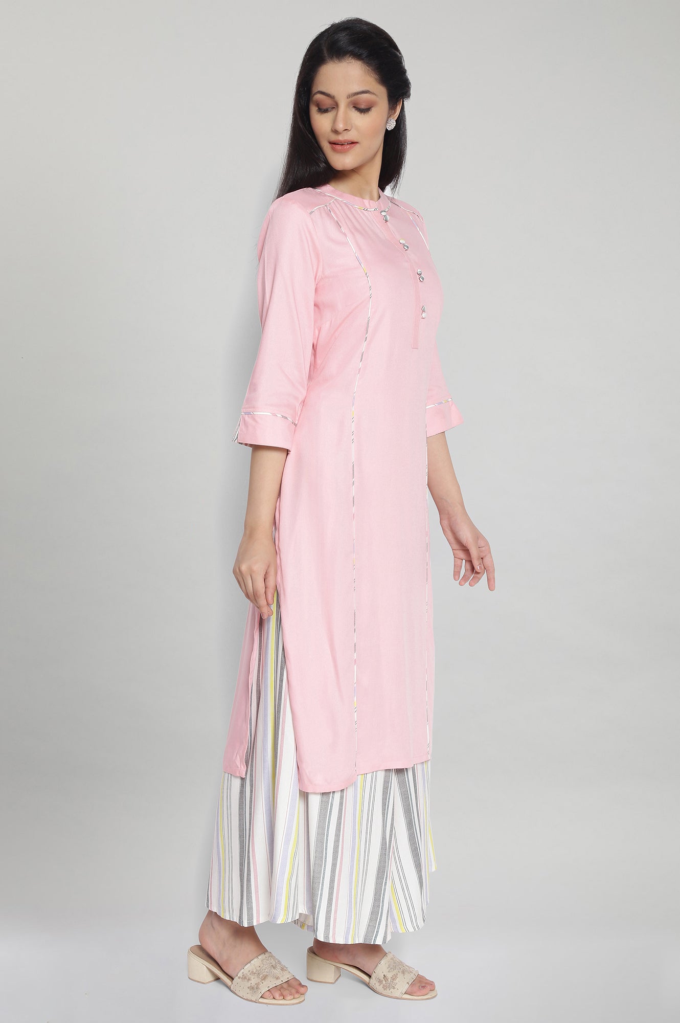 Baby Pink Band Collar kurta