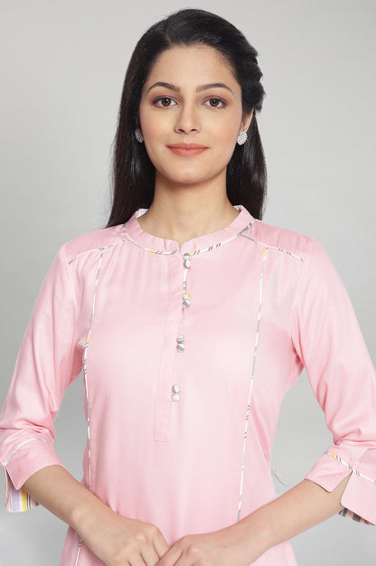 Baby Pink Band Collar kurta