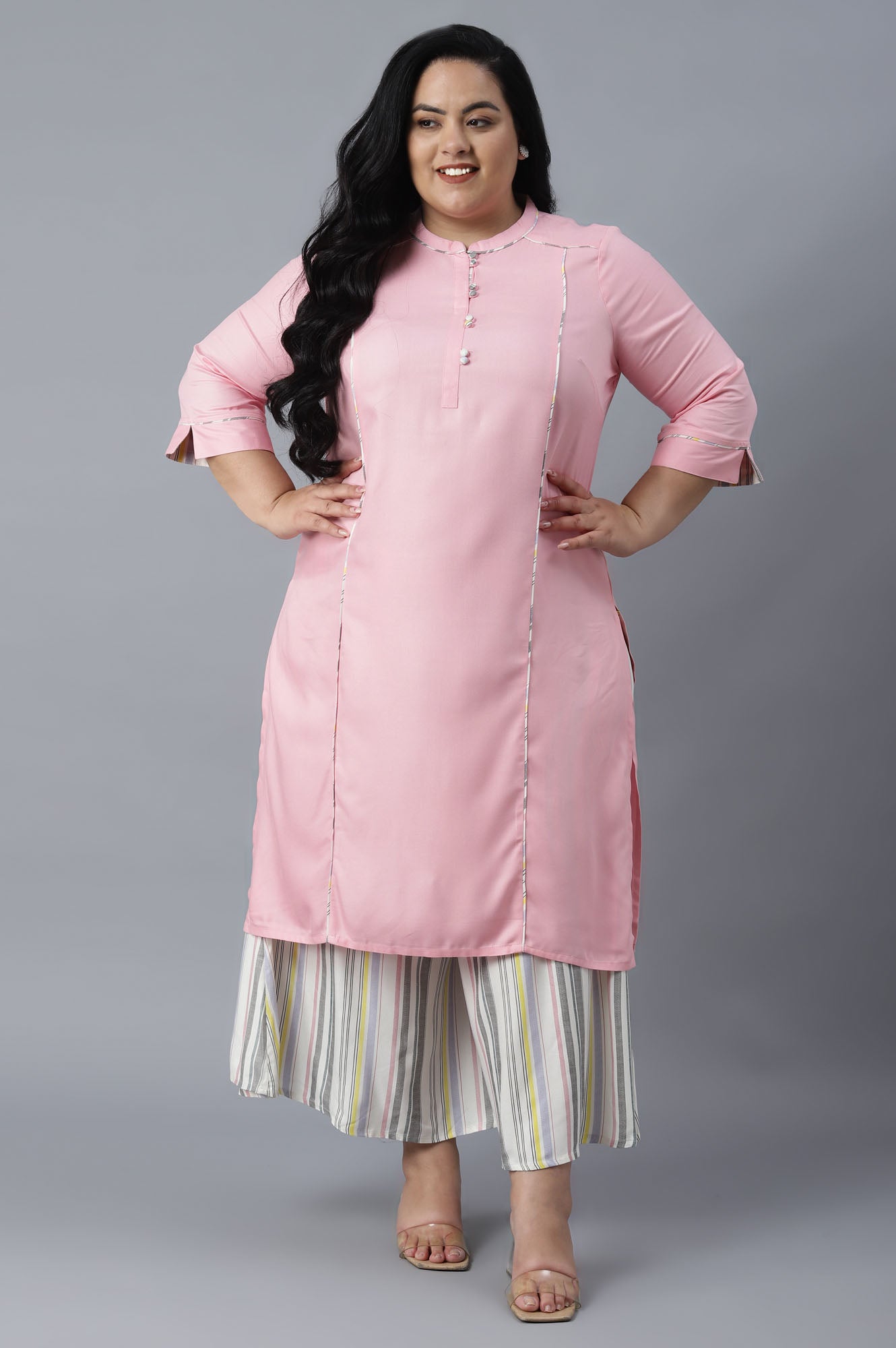 Baby Pink Band Collar kurta