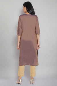 Brown Round Neck Printed Straight kurta