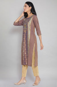 Brown Round Neck Printed Straight kurta