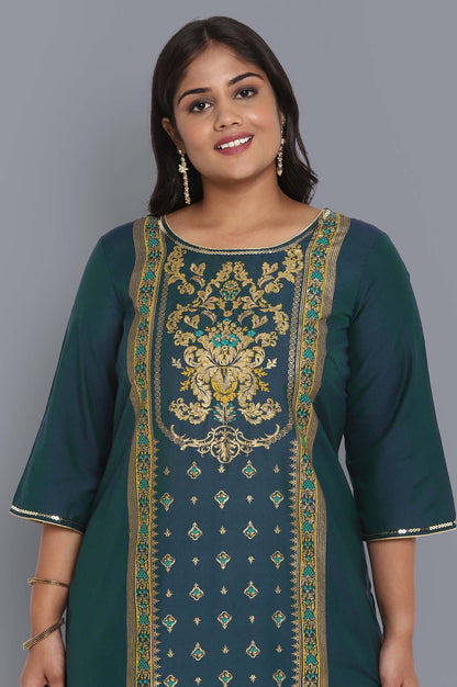 Green Round Neck Printed Straight kurta