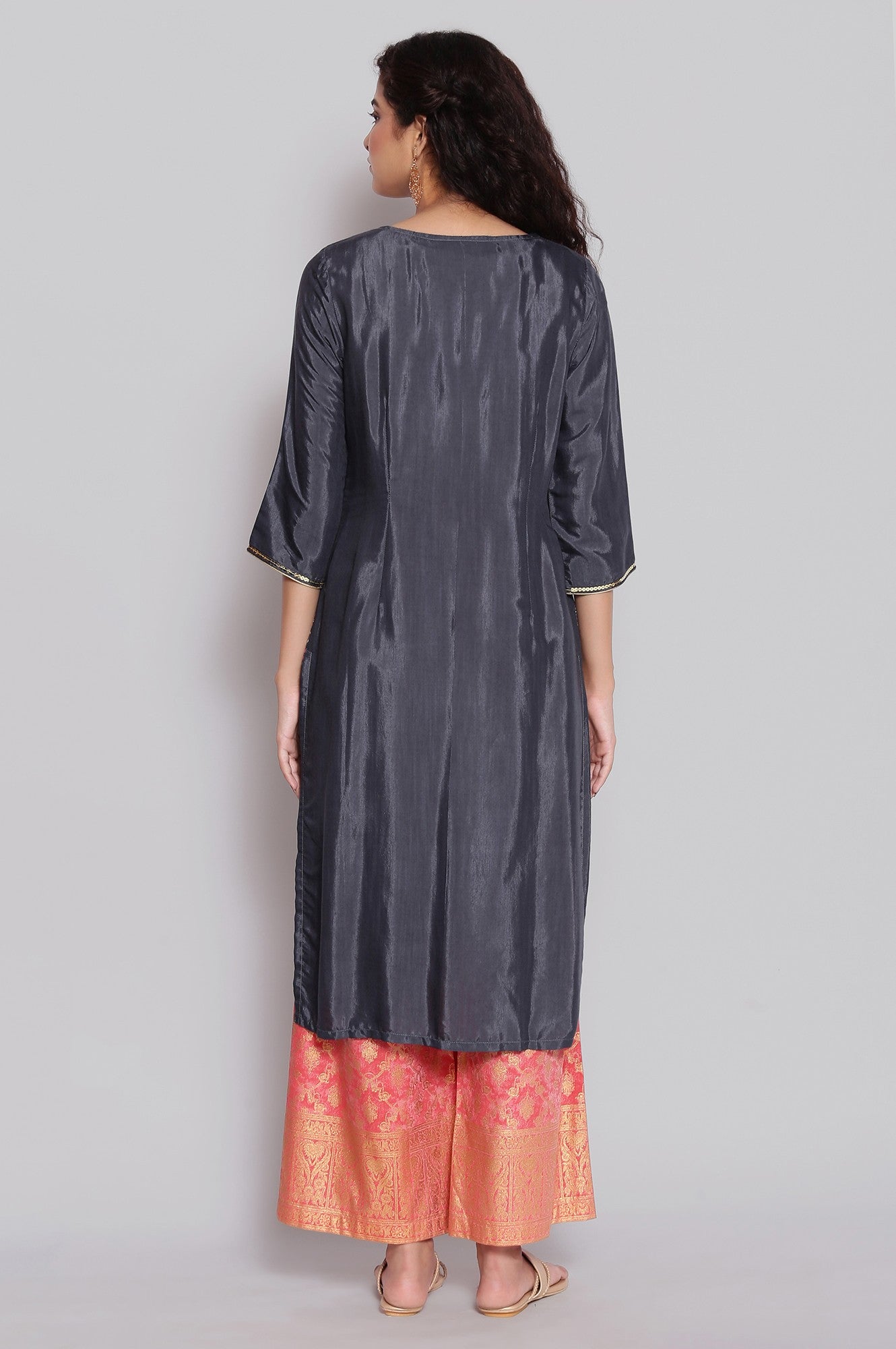 Grey Foil Print Straight kurta