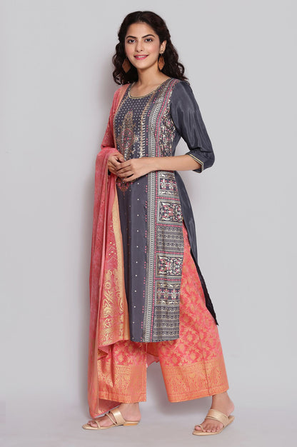 Grey Foil Print Straight kurta