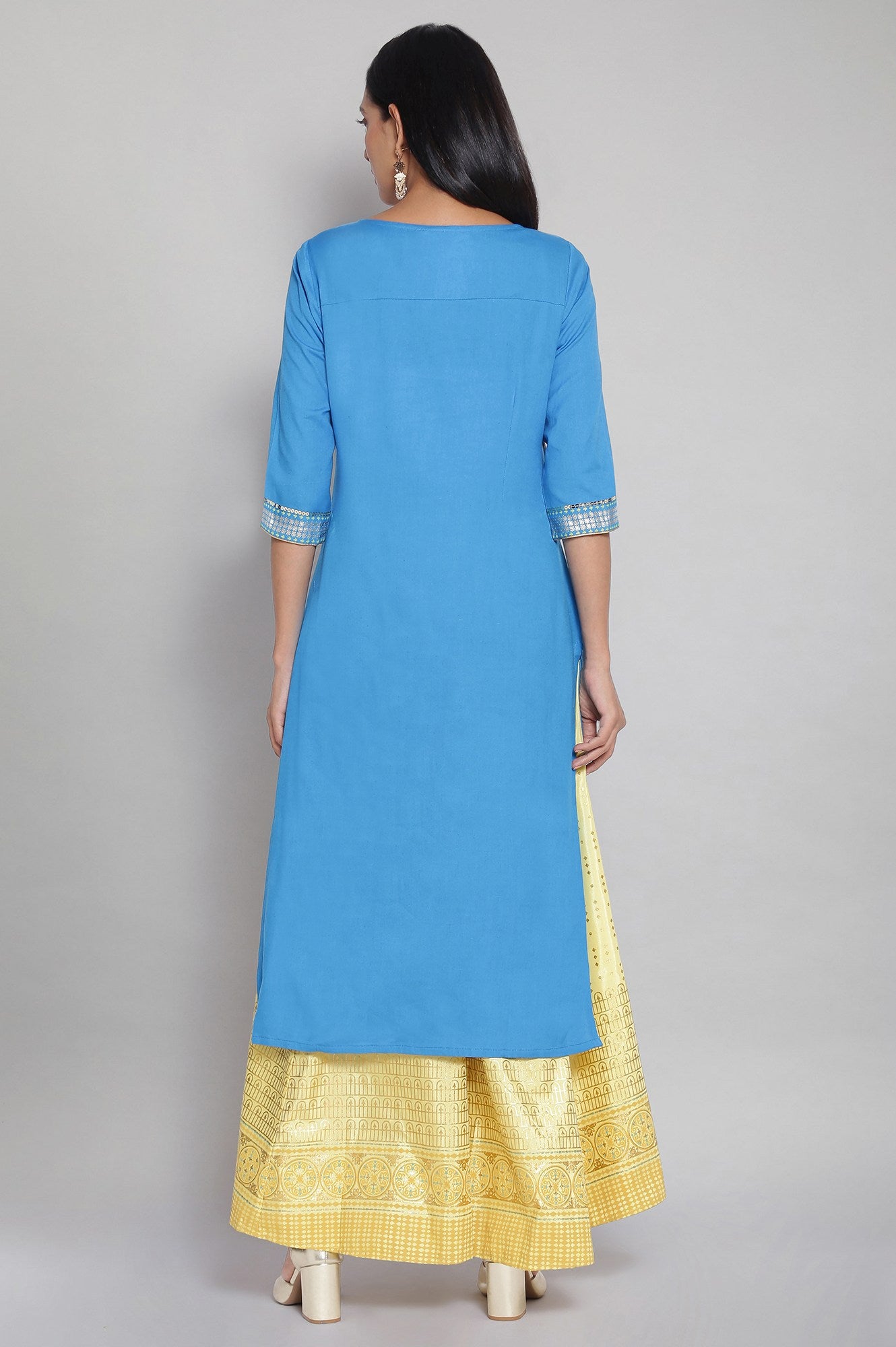 Blue Round Neck Printed Straight kurta