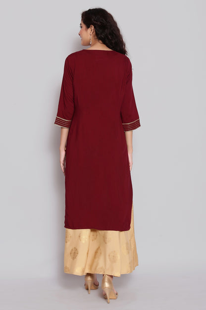 Maroon Embroidered Ethnic kurta