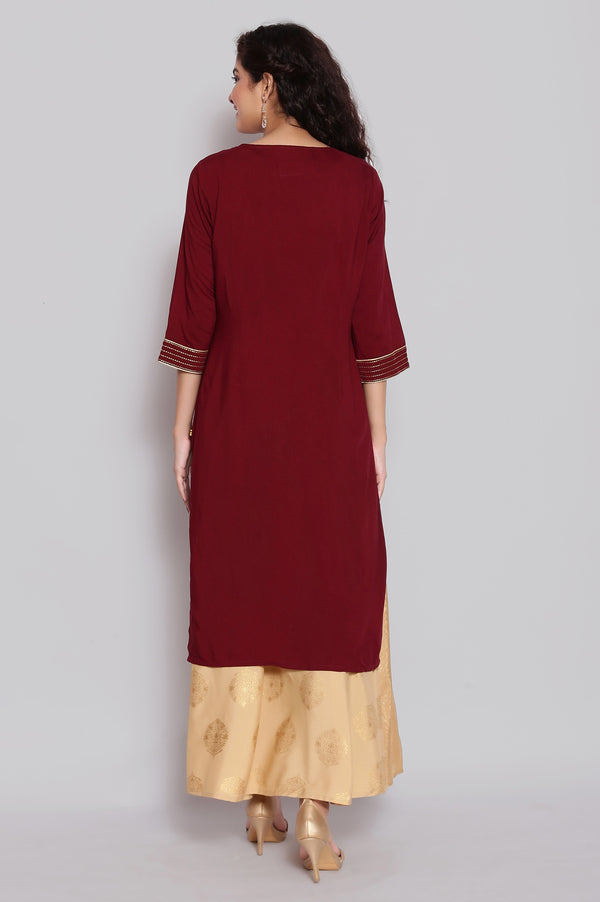 Maroon Embroidered Ethnic kurta