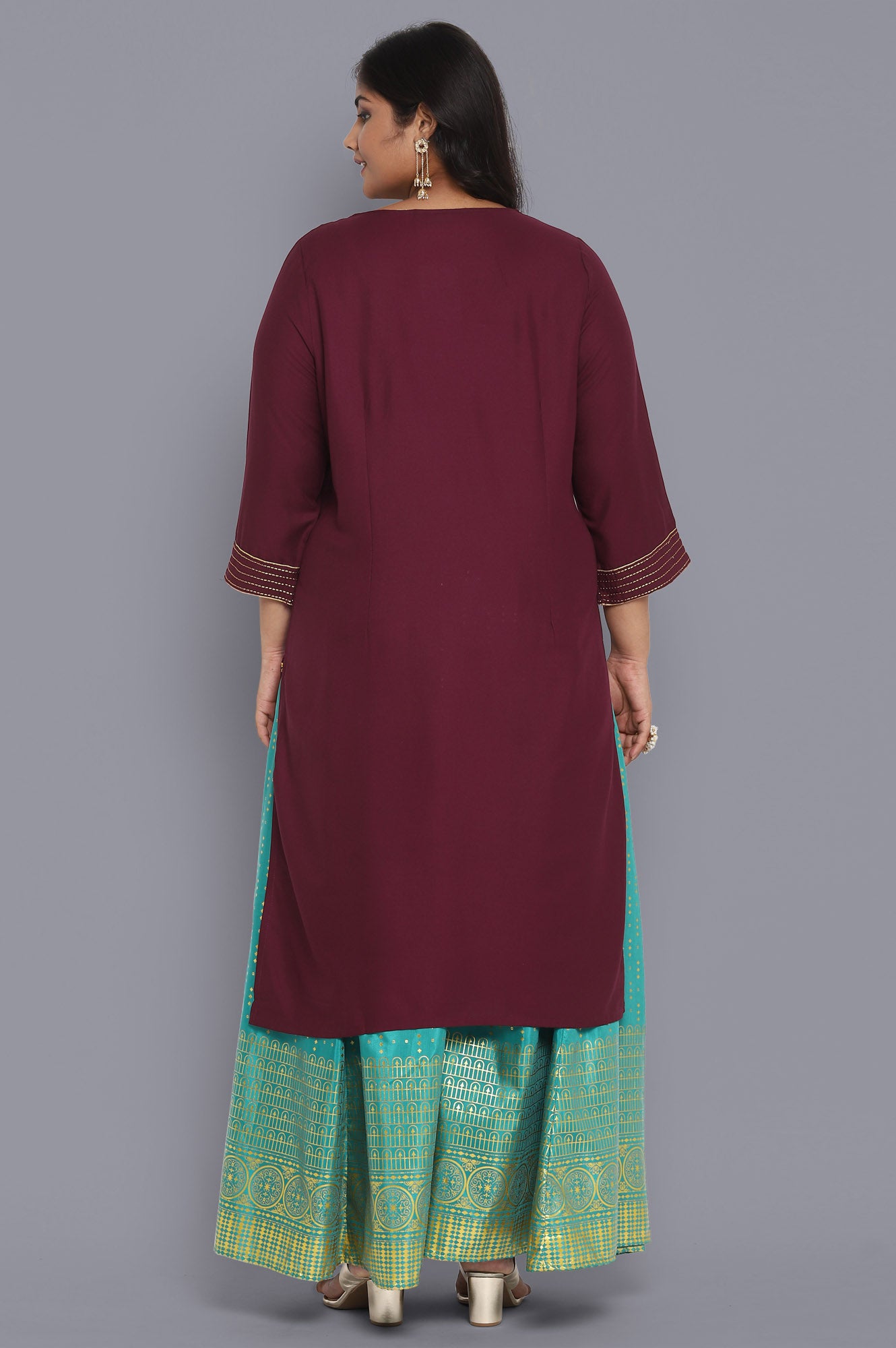 Maroon Embroidered Ethnic kurta