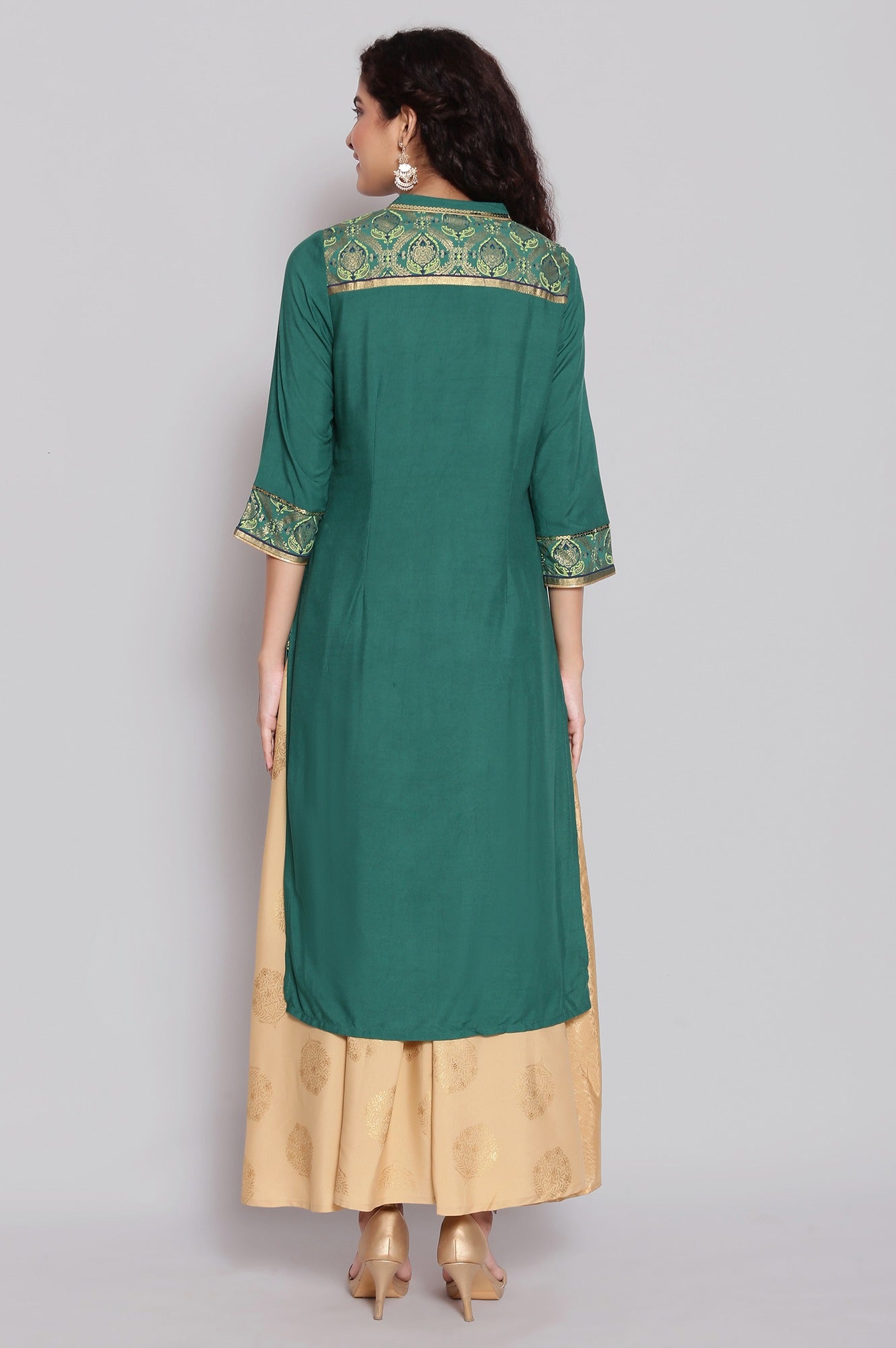 Green Mandarin Collar Printed Straight kurta