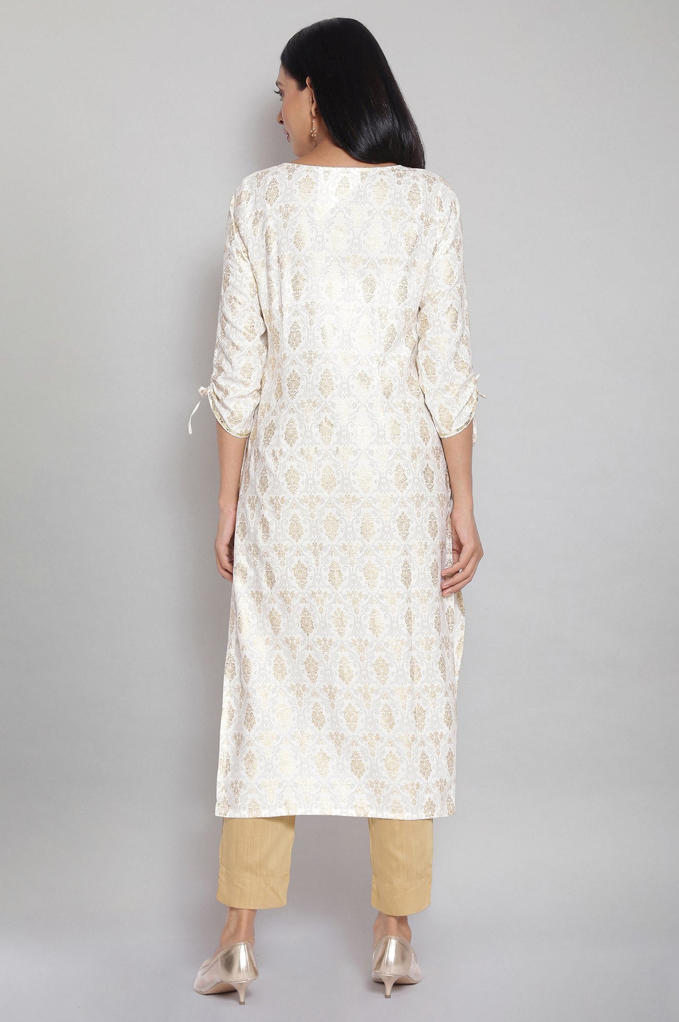 Stone White Round Neck Straight kurta