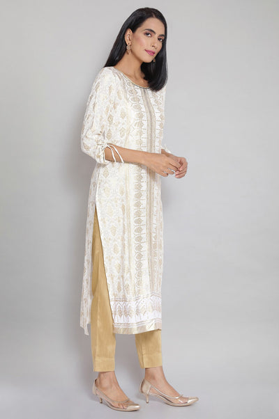 Stone White Round Neck Straight kurta