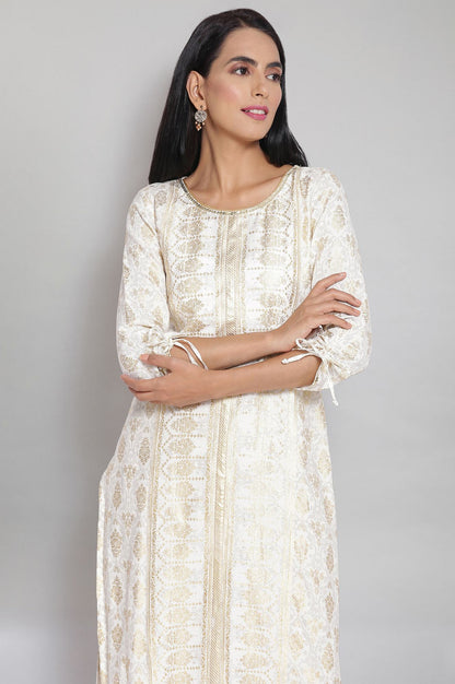 Stone White Round Neck Straight kurta