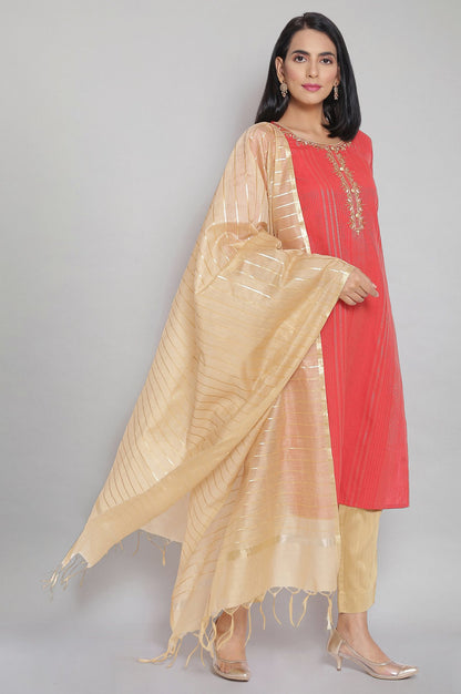 Orange Round Neck Embroidered Straight kurta