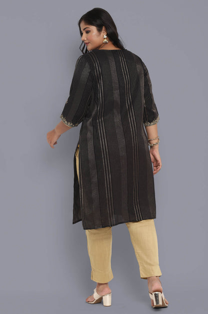 Black Round Neck Embroidered Straight kurta