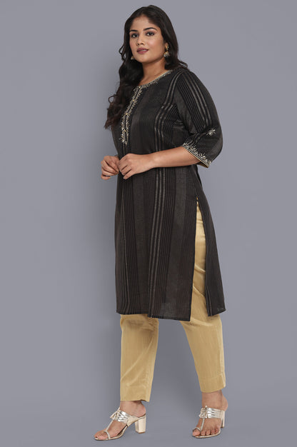 Black Round Neck Embroidered Straight kurta