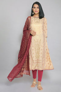 Beige Foil Print Flared Dress