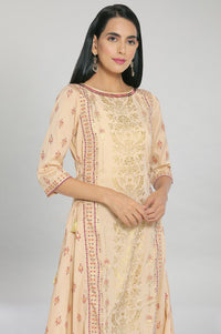 Beige Foil Print Flared Dress