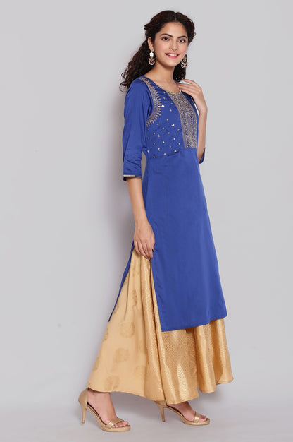 Blue Embroidered Solid Straight kurta