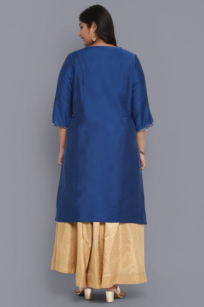 Blue Embroidered Solid Straight kurta