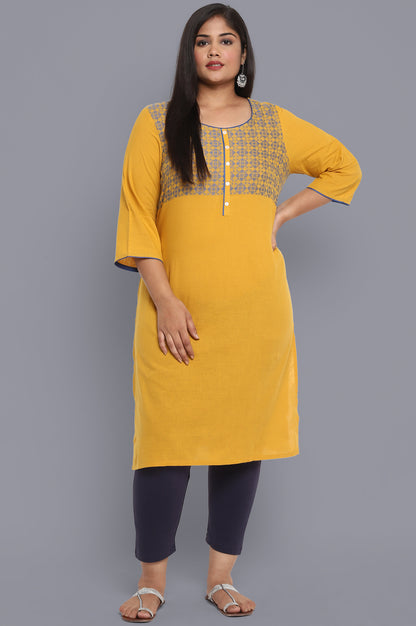 Yellow Round Neck Yarn-Dyed Cotton kurta