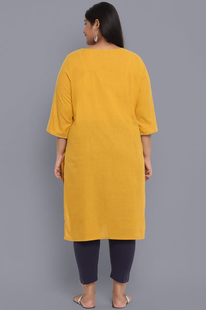 Yellow Round Neck Yarn-Dyed Cotton kurta