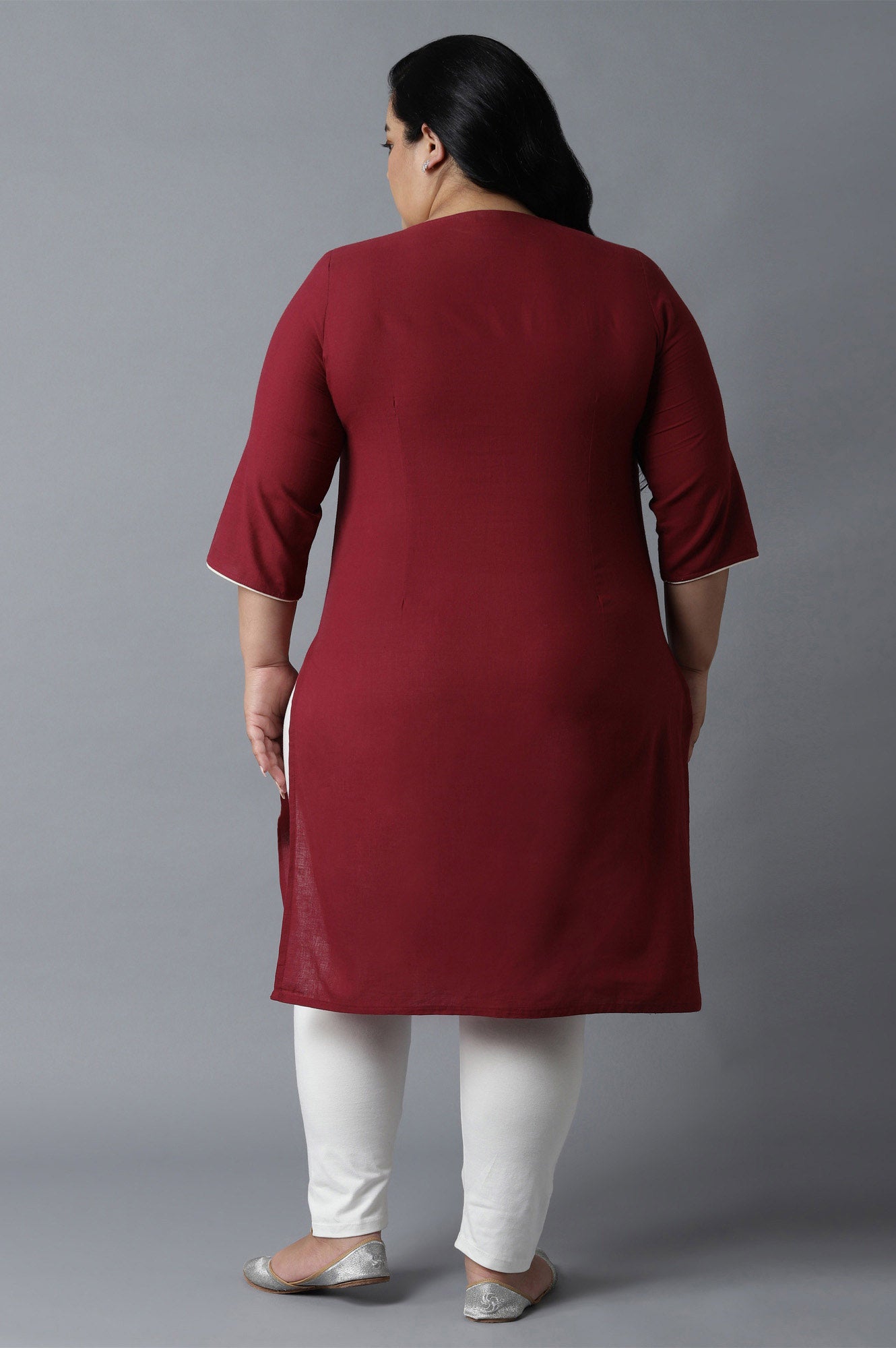 Maroon Round Neck Printed kurta