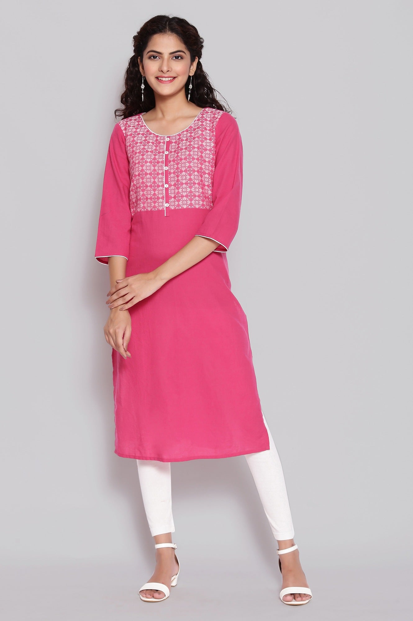 Pink Round Neck Yarn-Dyed Cotton kurta