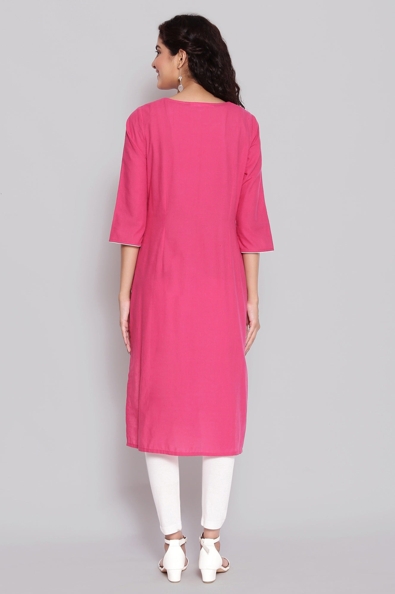 Pink Round Neck Yarn-Dyed Cotton kurta